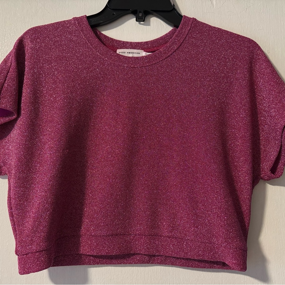 Good American Pink Glittery Crop Top